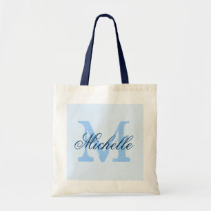 Hellpastellfarbene & marineblaue Monogramm-Hochzei Tragetasche