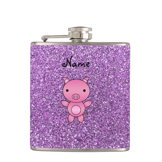 Hellpurpurner Glitter des Nameschweins Flachmann (Vorderseite)