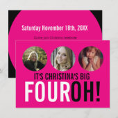 Hellrosa 40. FOUROH! Foto Geburtstag einladen Einladung (Vorne/Hinten)