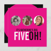 Hellrosa 50. FIVEOH! Foto Geburtstag einladen Einladung (Vorne/Hinten)