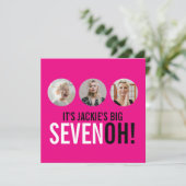 Hellrosa 70. SEVENOH! Foto Geburtstag einladen Einladung (Stehend Vorderseite)