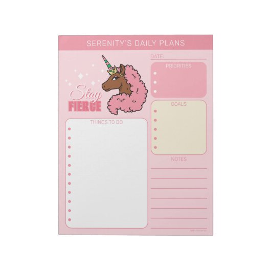 Hellrosa Afro-Einhorn Notizblock (Rotiert)