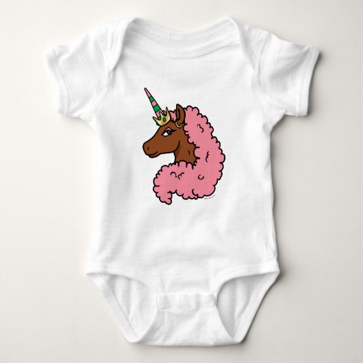 Hellrosa Afro Unicorn Baby Strampler (Vorderseite)