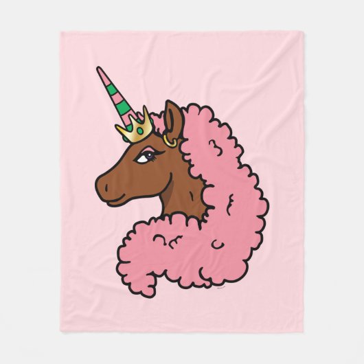 Hellrosa Afro Unicorn Fleecedecke (Vorderseite)
