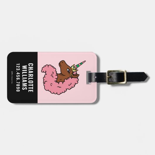 Hellrosa Afro Unicorn Gepäckanhänger (Vorderseite horizontal)