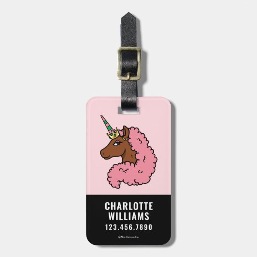Hellrosa Afro Unicorn Gepäckanhänger (Vorderseite vertikal)