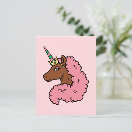 Hellrosa Afro Unicorn Postkarte (Stehend Vorderseite)