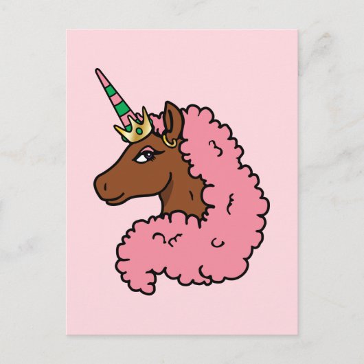 Hellrosa Afro Unicorn Postkarte (Vorderseite)