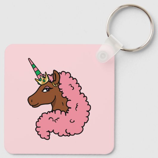 Hellrosa Afro Unicorn Schlüsselanhänger (Rückseite)