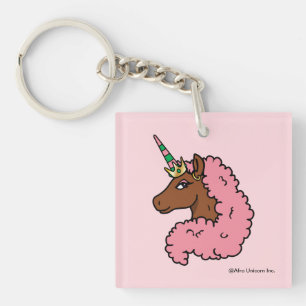 Hellrosa Afro Unicorn Schlüsselanhänger