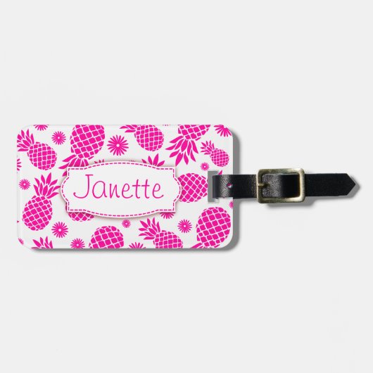 Hellrosa Ananas und Blume mit dem Namen Gepäckanhä Gepäckanhänger (Vorderseite horizontal)