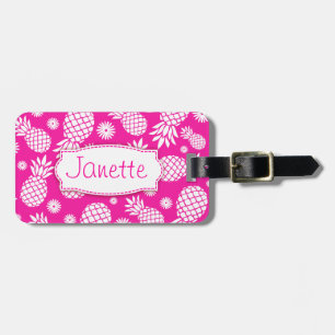 Hellrosa Ananas und Blume mit dem Namen Gepäckanhä Gepäckanhänger