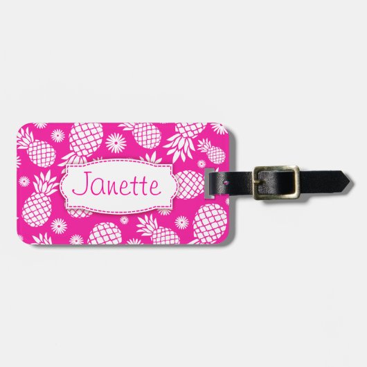 Hellrosa Ananas und Blume mit dem Namen Gepäckanhä Gepäckanhänger (Vorderseite horizontal)