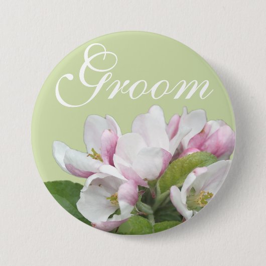 Hellrosa Apfel Blume Bräutigam Hochzeit Button (Vorderseite)