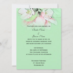 Hellrosa Apfelblüte in grüner Hochzeit Einladung