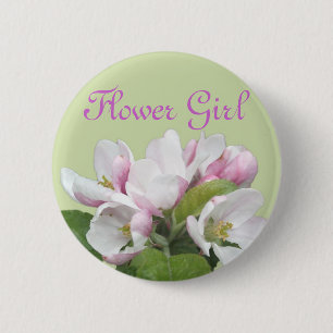 Hellrosa Apfelblüten-Blumenmädchen-Hochzeit Button