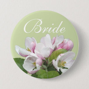 Hellrosa Apfelblüten-Braut-Hochzeitsknopf. Button