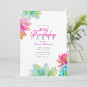 Hellrosa Aquamarin Garden Succules Geburtstagspart Einladung (Stehend Vorderseite)