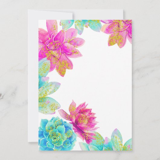 Hellrosa Aquamarin Garden Sukkulents Sweet 16 Part Einladung (Rückseite)