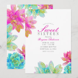 Hellrosa Aquamarin Garden Sukkulents Sweet 16 Part Einladung