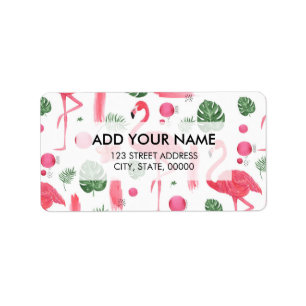 Hellrosa Aquarell tropischer Flamingo florale Adressaufkleber