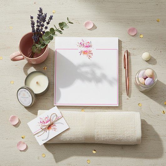 Hellrosa Aquarellblumen personalisiert Notizblock