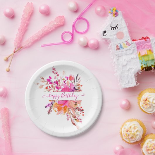 Hellrosa Aquarellblumen personalisiert Pappteller (Party)