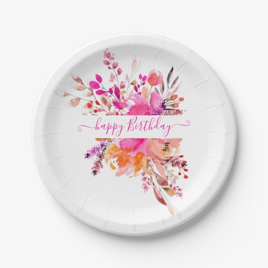 Hellrosa Aquarellblumen personalisiert Pappteller (Vorderseite)