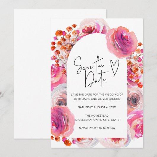 Hellrosa Aquarellbogen Save the Date (Vorne/Hinten)