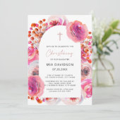 Hellrosa Aquarellfarben Blumenarsch Christening Einladung (Stehend Vorderseite)