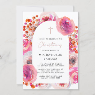 Hellrosa Aquarellfarben Blumenarsch Christening Einladung