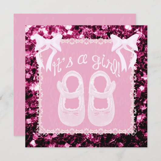 Hellrosa Baby Dusche Pink Glitzern Einladen Einladung (Vorne/Hinten)