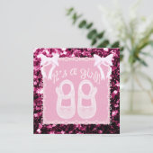 Hellrosa Baby Dusche Pink Glitzern Einladen Einladung (Stehend Vorderseite)