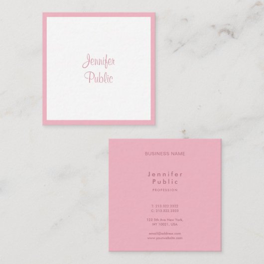 Hellrosa Berufliche handgeschriebene Vorlage Moder Quadratische Visitenkarte (Vorne/Hinten)
