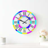 Hellrosa Blau, Gelb-Puzzle Kunst Große Wanduhr (Zuhause)