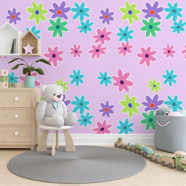 Hellrosa Blau Lila Lime Green Blumen Muster Tapete (Von Creator hochgeladen)