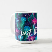 Hellrosa Blaue Aqua Qualle "Just Float" Kaffeetasse (Vorderseite Links)