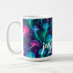 Hellrosa Blaue Aqua Qualle "Just Float" Kaffeetasse