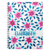 Hellrosa blaue Blüten Blätter Acrylic Monogram Notizblock (Vorderseite)