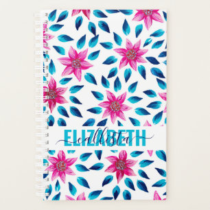 Hellrosa blaue Blüten Blätter Acrylic Monogram Planer
