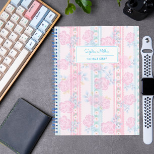 Hellrosa blaue florale Coquette personalisierte Na Notizblock