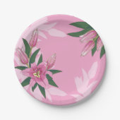 Hellrosa blühende Lilienpapier-Teller Pappteller (Vorderseite)