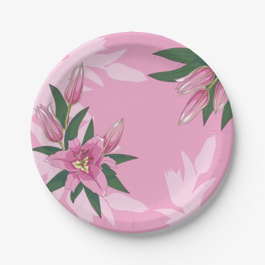 Hellrosa blühende Lilienpapier-Teller Pappteller (Vorderseite)