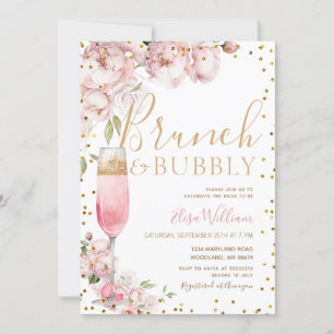 Hellrosa Blume Brunch & Bubbly Brautparty Einladung