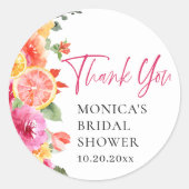 Hellrosa Blume Citrus Slice Brautparty Runder Aufkleber (Vorderseite)