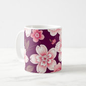 Hellrosa Blume Muster auf lila Kaffeetasse (Vorderseite Links)