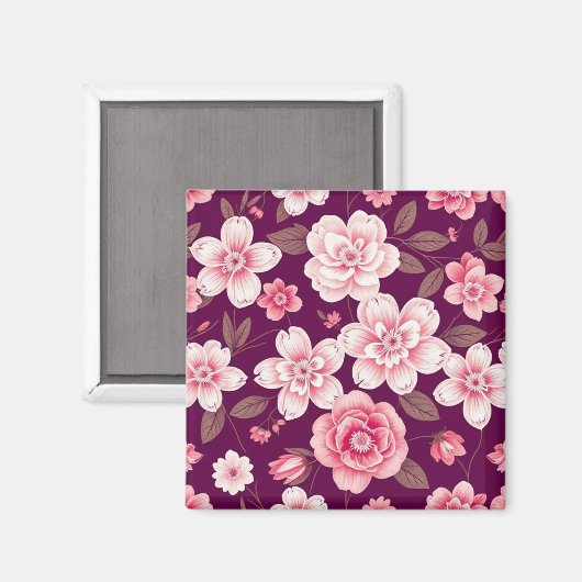 Hellrosa Blume Muster auf lila Magnet (Vorderseite/Rückseite)