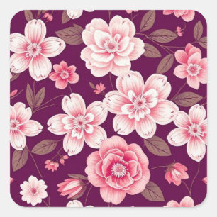 Hellrosa Blume Muster auf lila Quadratischer Aufkleber