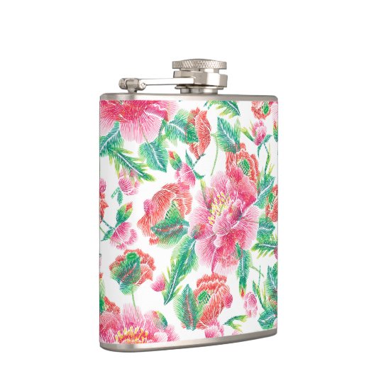 Hellrosa Blume Muster Girlandesign Flachmann (Rechts)