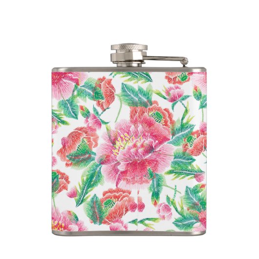 Hellrosa Blume Muster Girlandesign Flachmann (Rückseite)